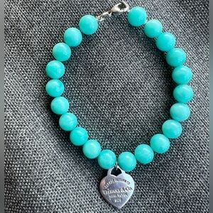 Tiffany & Co. Turquoise Bead Bracelet with Silver Heart Charm